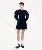 Kourbela | Black gathered sleeves Dualism mini dress Kourbela