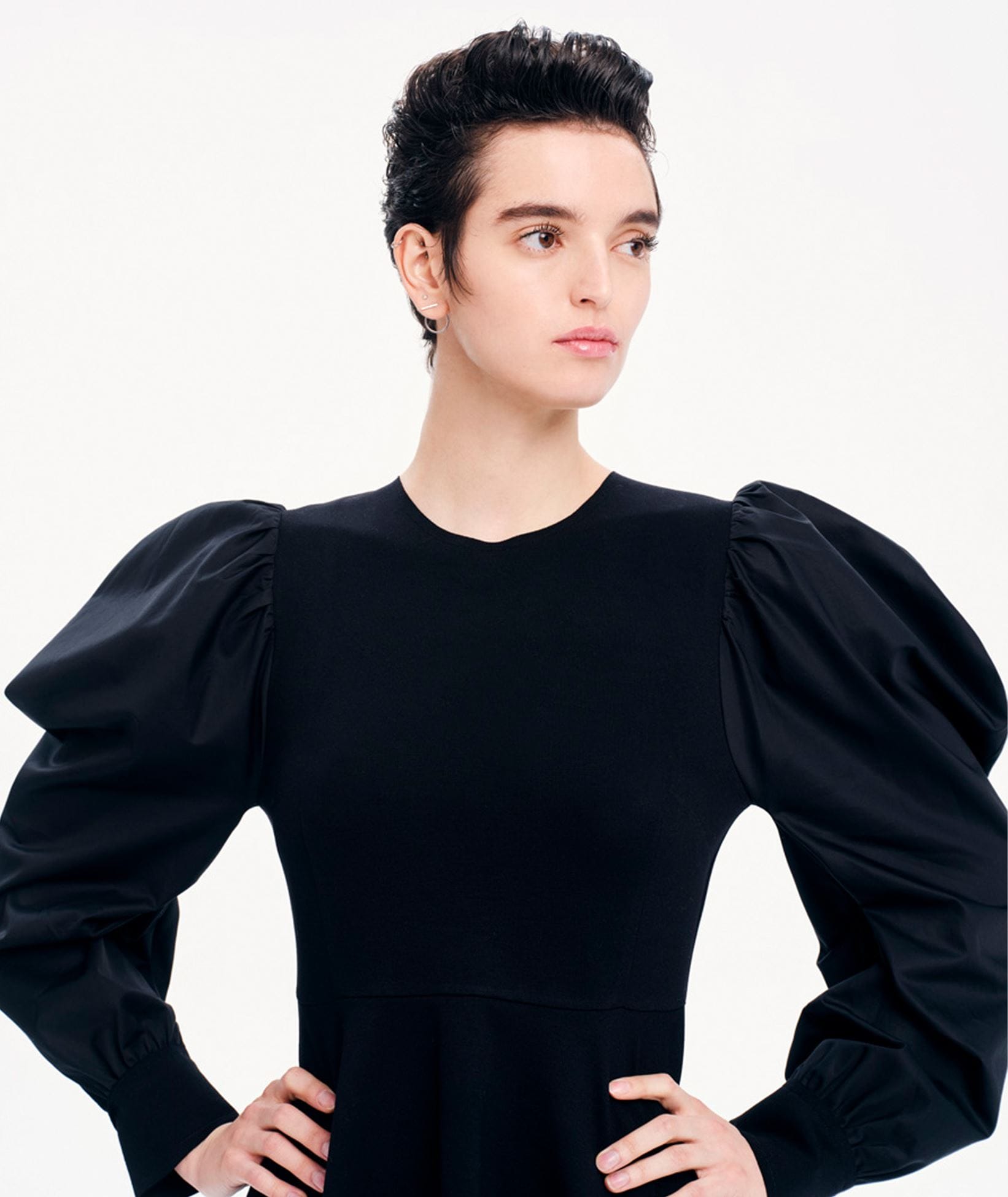 Kourbela | Black gathered sleeves Dualism mini dress Kourbela