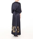 Themis Z | Black silk satin Iris maxi dress with gold foil Themis Z