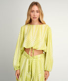 Pearl & Caviar | Lime cotton silk jacquard Finikas cropped blouse Pearl & Caviar