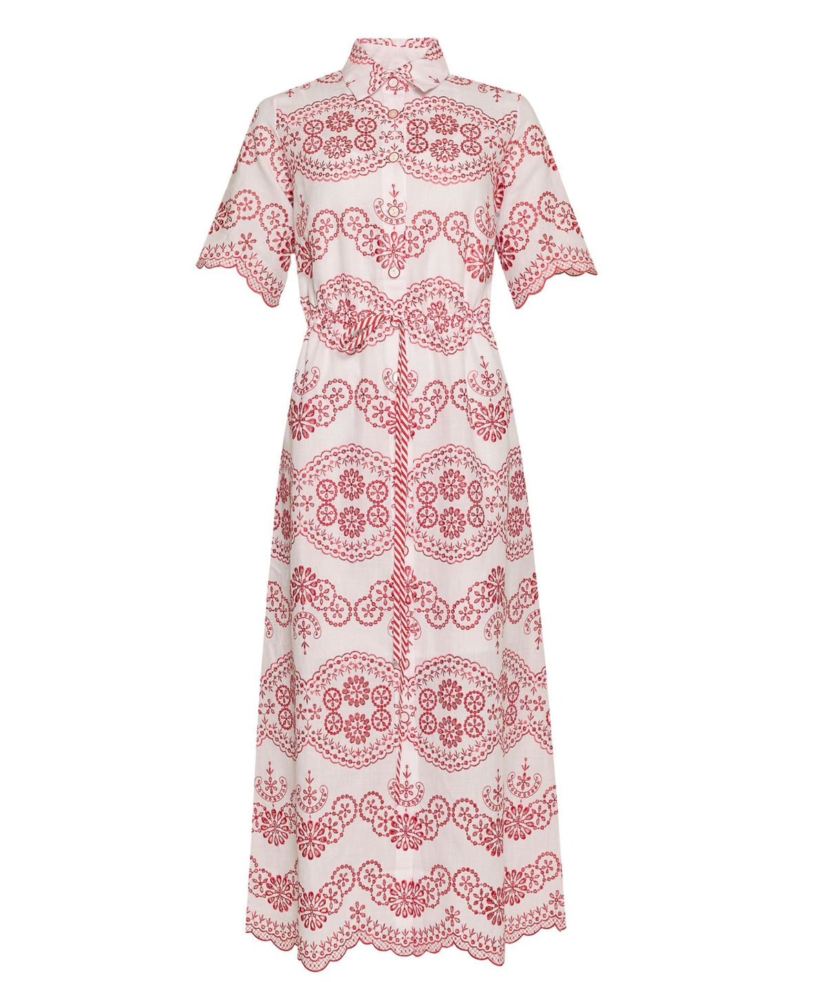 Evi Grintela | White red linen embroidered Valerie shirt dress Evi Grintela