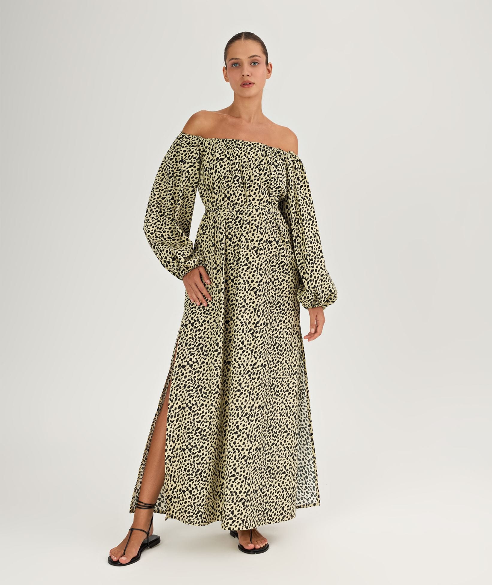 Haals | Ivory printed cotton Brigitte maxi dress Haals 967014001