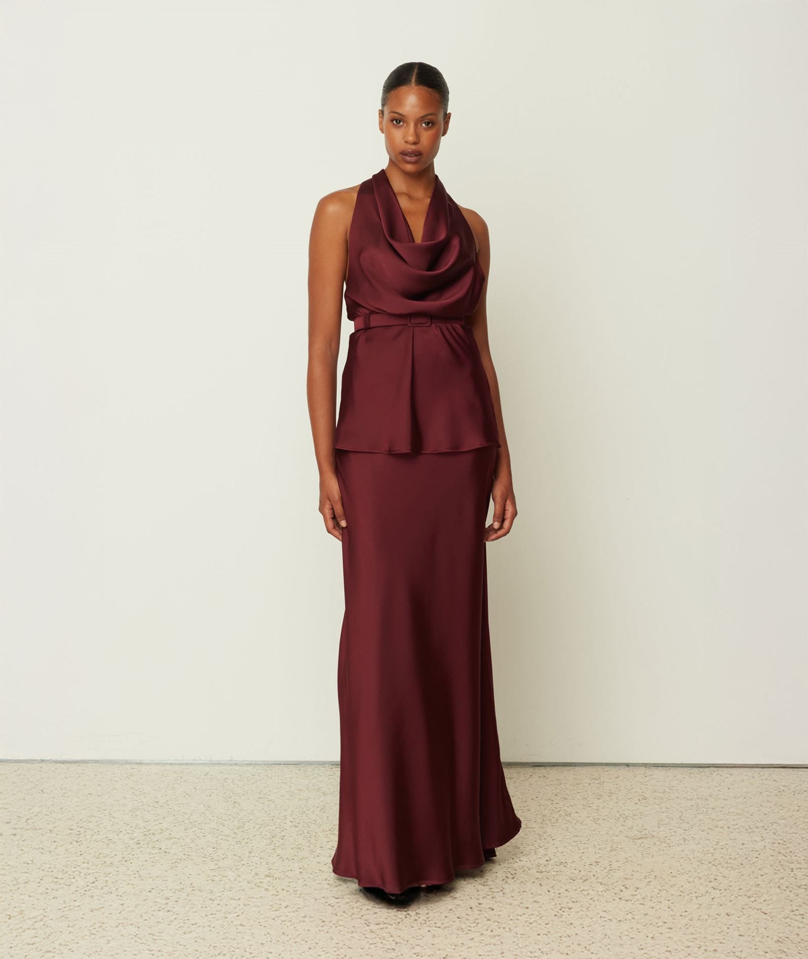 CKontova | Bordeaux satin maxi skirt CKontova