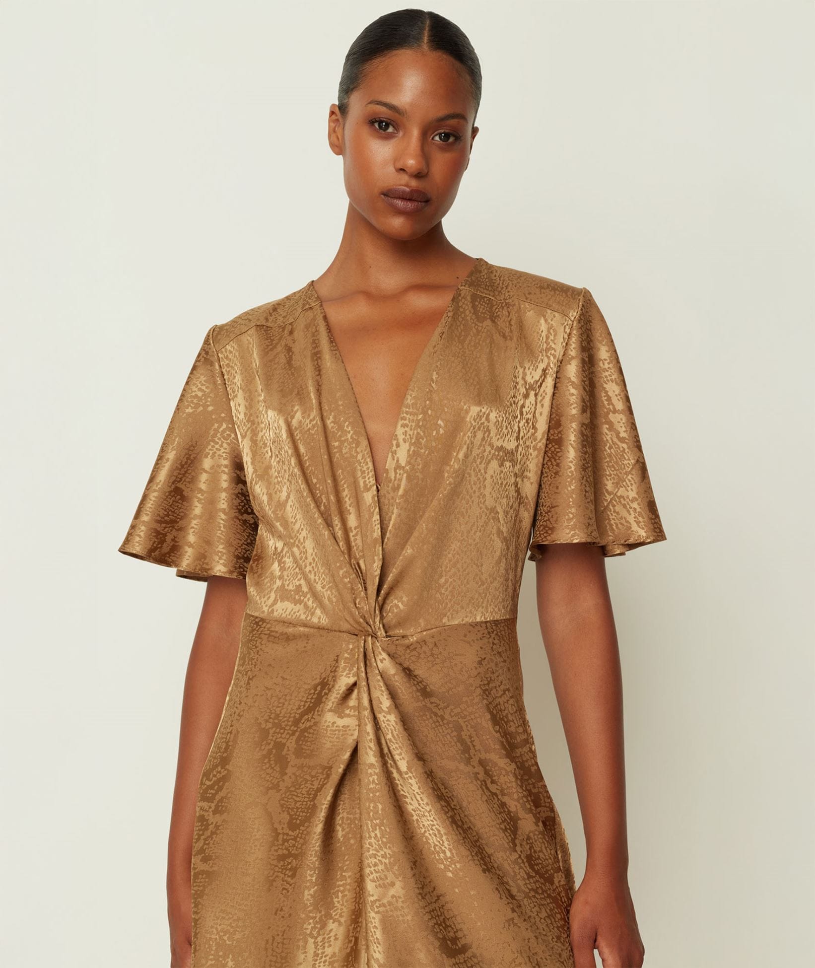 CKontova | Gold satin printed mini dress CKontova