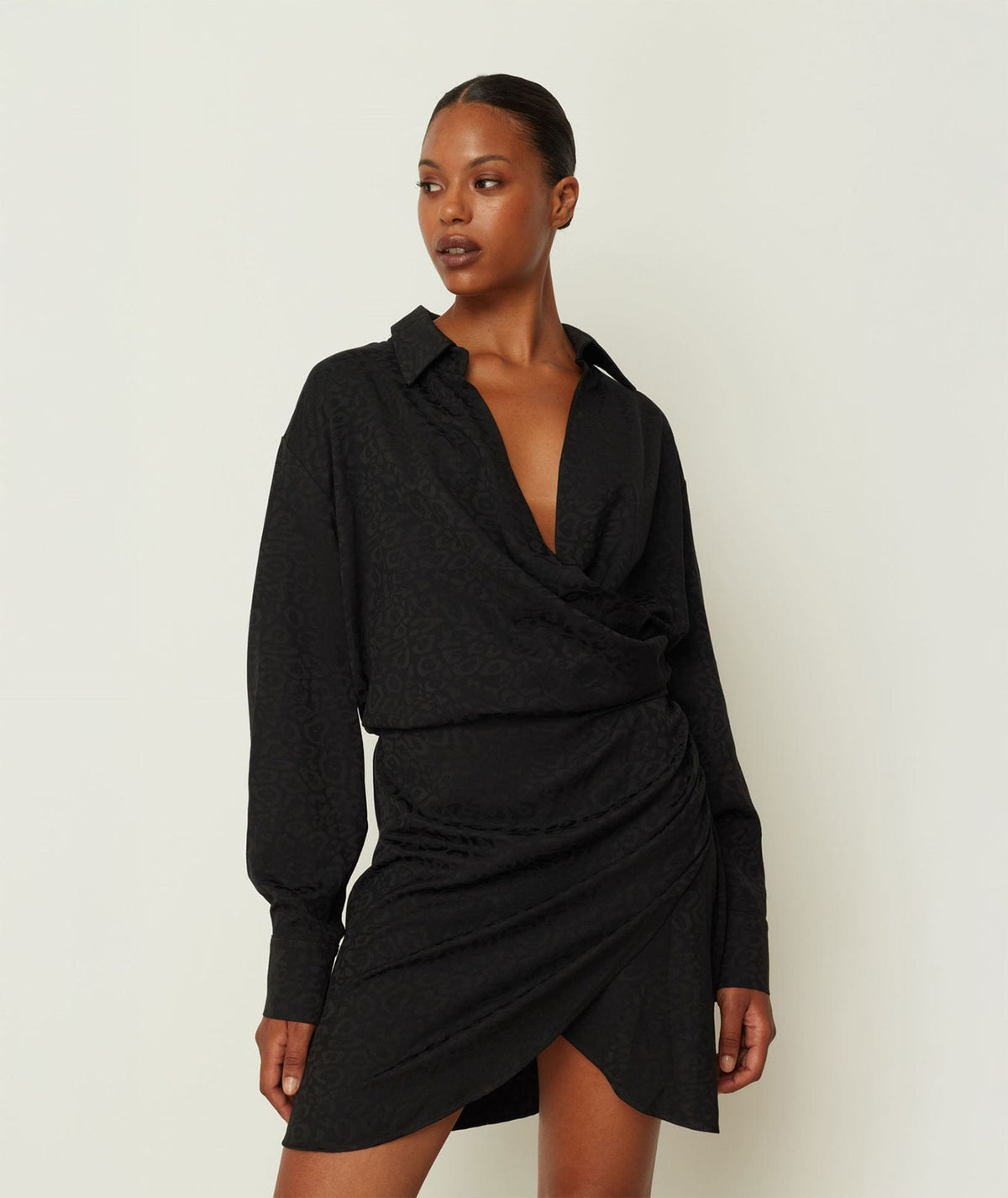 CKontova | Black draped mini shirt dress CKontova