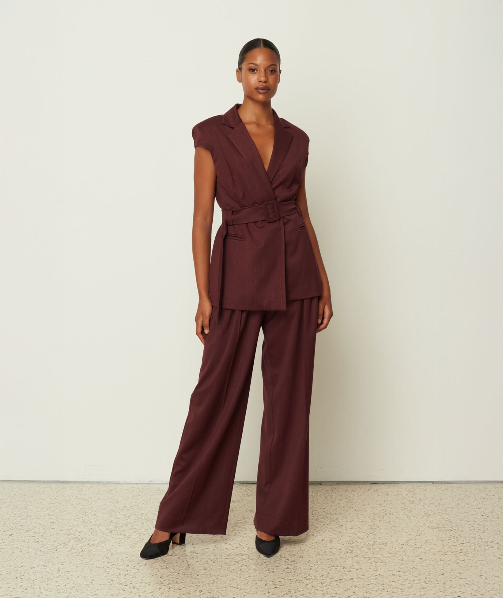 CKontova | Bordeaux pinstripe pants CKontova