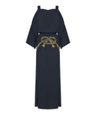 Ancient Kallos | Navy blue embroidered Marina off-shoulder maxi dress Ancient Kallos