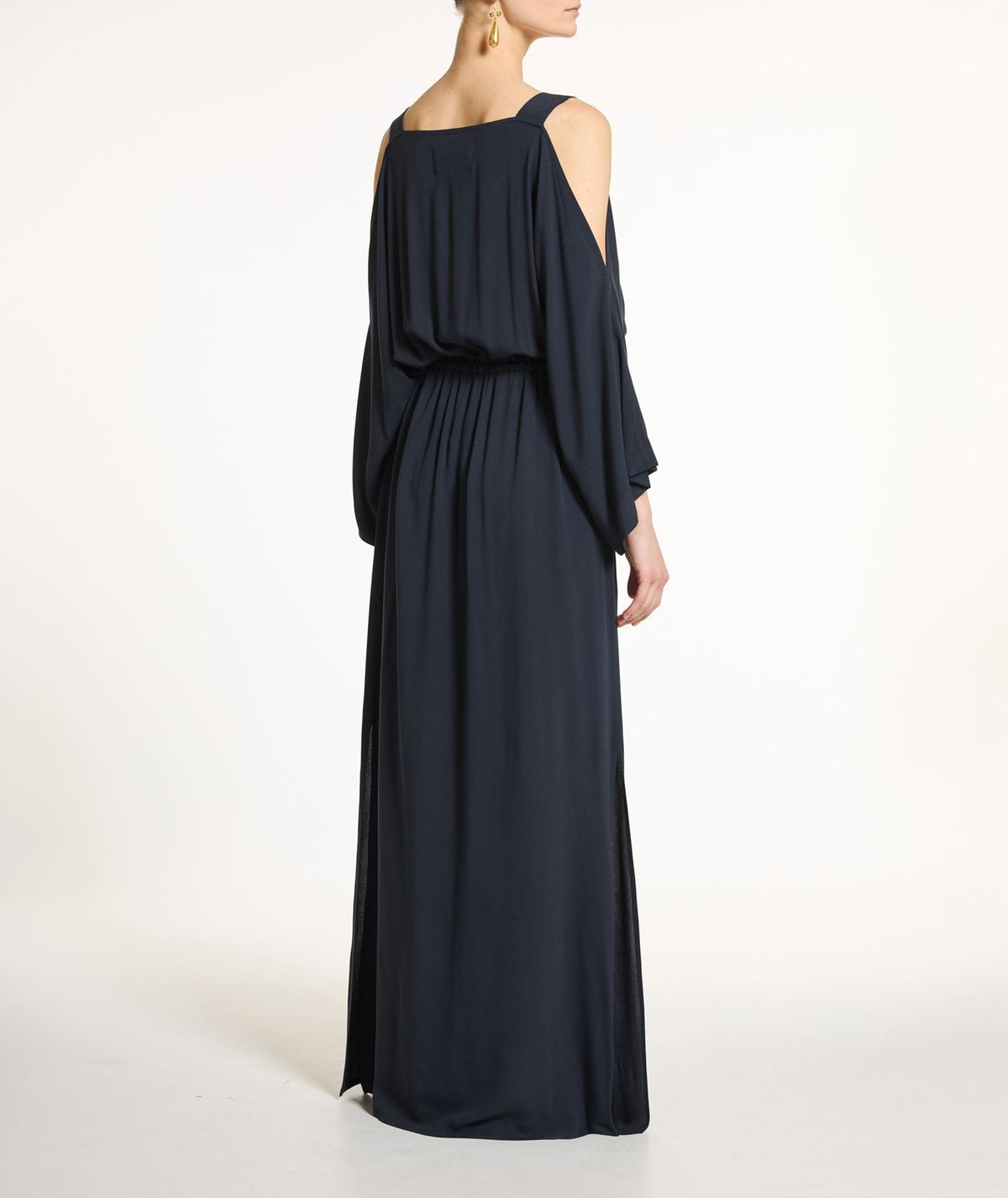Ancient Kallos | Navy blue embroidered Marina off-shoulder maxi dress Ancient Kallos
