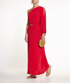 Ancient Kallos | Red one shoulder Niriis belted maxi dress Ancient Kallos