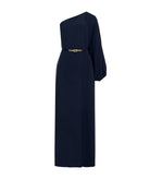 Ancient Kallos | Navy blue one shoulder Niriis belted maxi dress Ancient Kallos