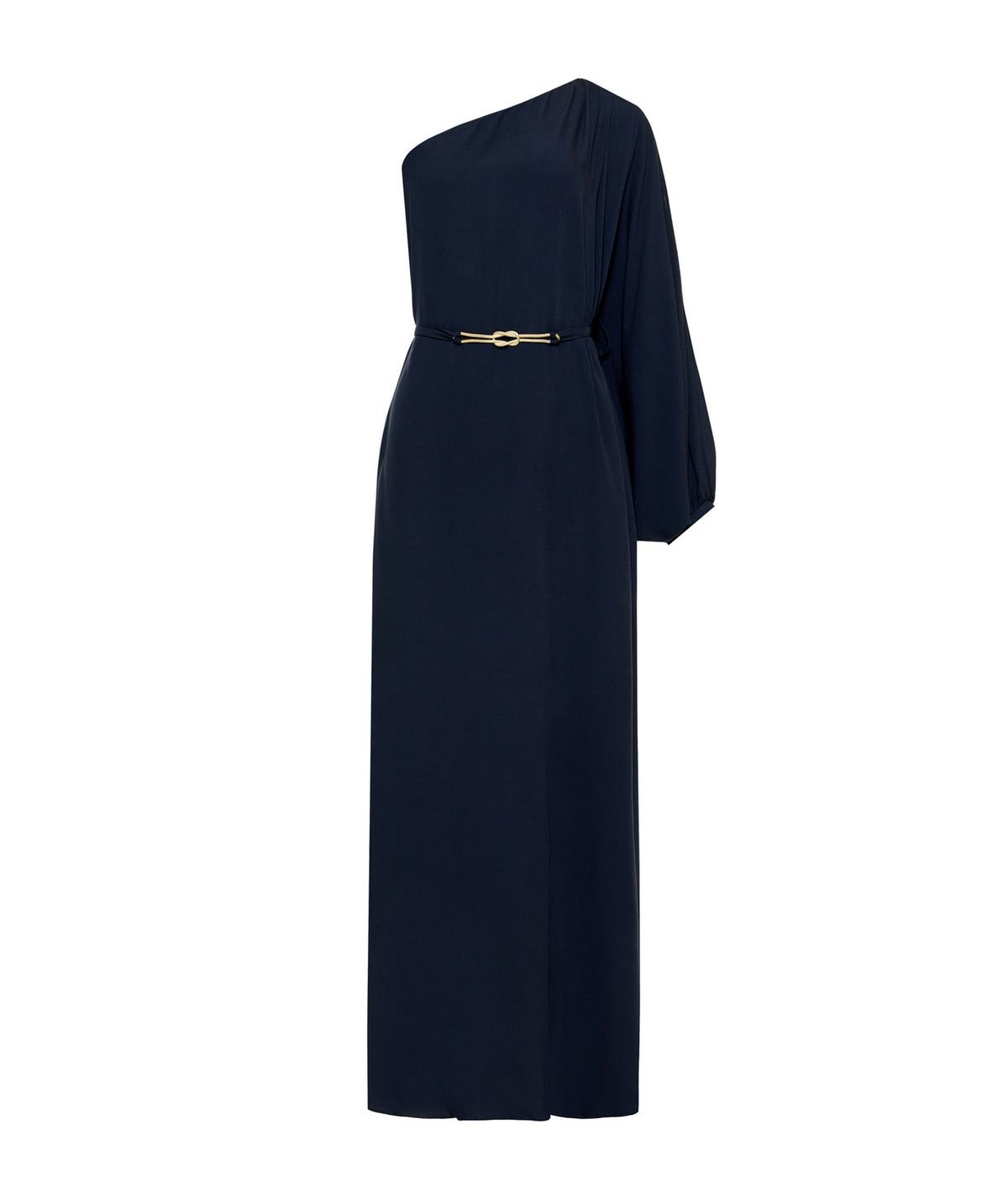 Ancient Kallos | Navy blue one shoulder Niriis belted maxi dress Ancient Kallos
