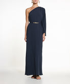 Ancient Kallos | Navy blue one shoulder Niriis belted maxi dress Ancient Kallos