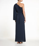 Ancient Kallos | Navy blue one shoulder Niriis belted maxi dress Ancient Kallos