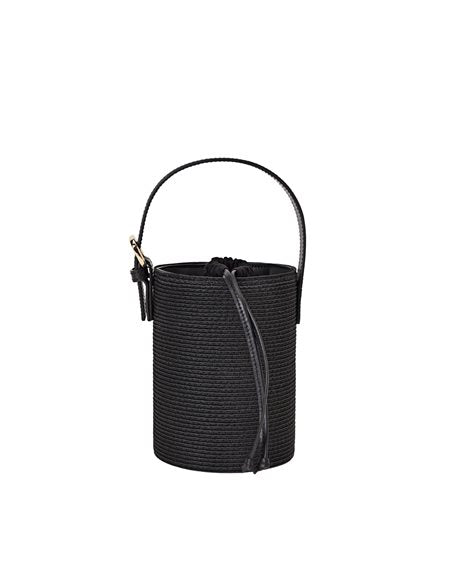 Amphora | Black straw Athena Buckle bucket bag