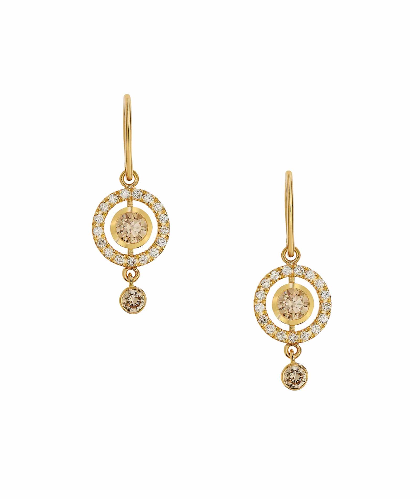 Ileana Makri | Diamond Orbit Drops earrings - yellow gold with diamonds Ileana Makri