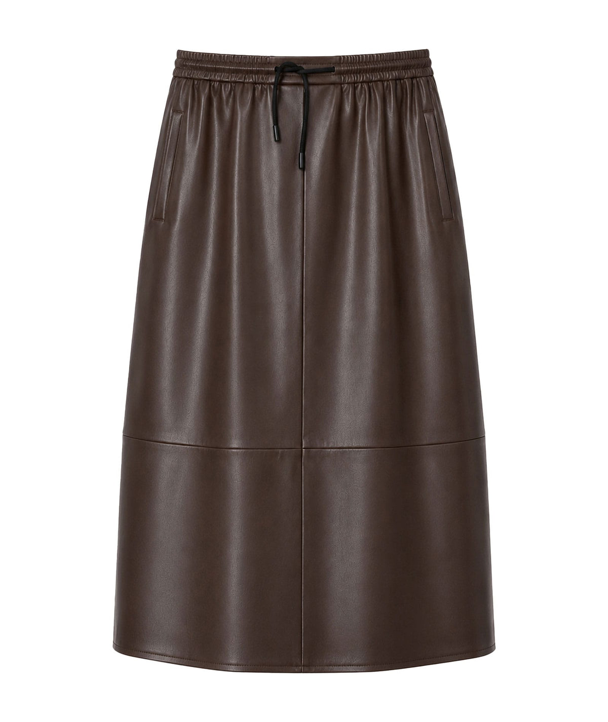 Milla | Brown faux leather elastic waist midi skirt Milla