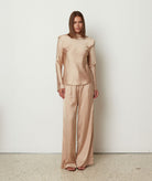CKontova | Beige satin draped open-back blouse CKontova