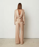 CKontova | Beige satin draped open-back blouse CKontova