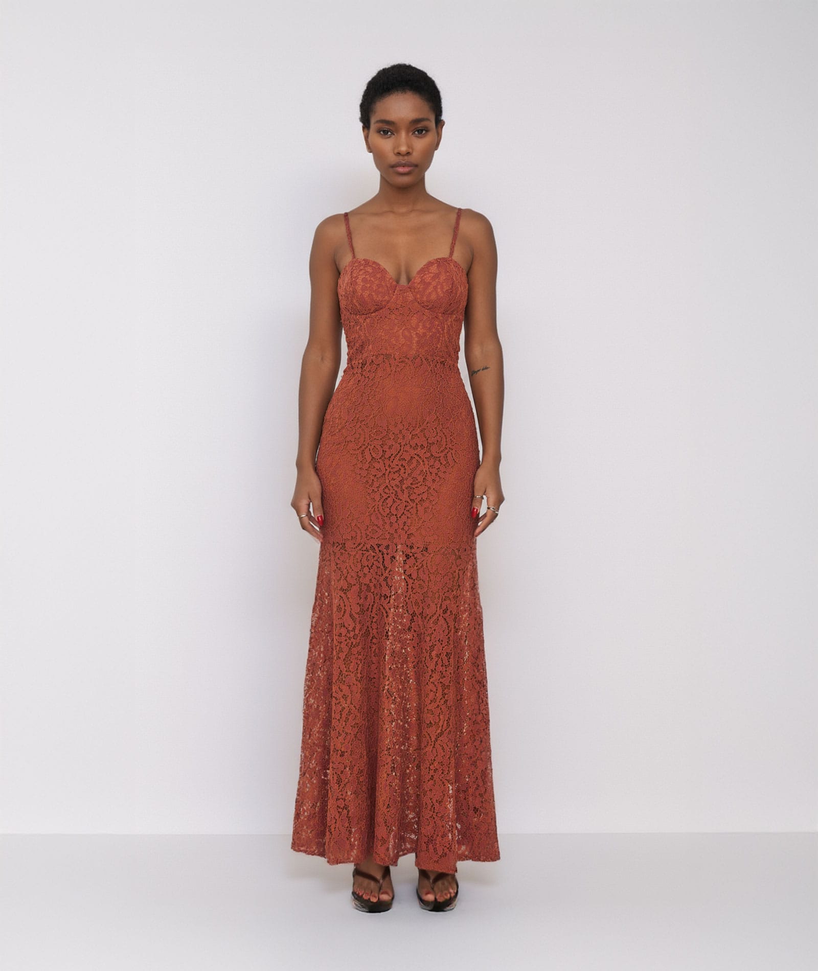 Mallory The Label | Terracotta lace Elysia maxi dress Mallory The Label